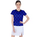 Large Black Polka Dots On Admiral Blue - Women s Sports Top View1