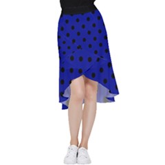 Large Black Polka Dots On Admiral Blue - Frill Hi Low Chiffon Skirt by FashionLane