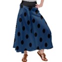 Large Black Polka Dots On Aegean Blue - Satin Palazzo Pants View1