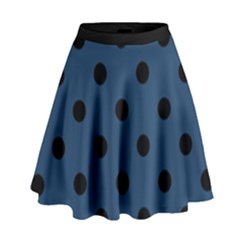 Large Black Polka Dots On Aegean Blue - High Waist Skirt by FashionLane