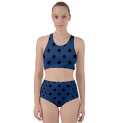 Large Black Polka Dots On Aegean Blue - Racer Back Bikini Set