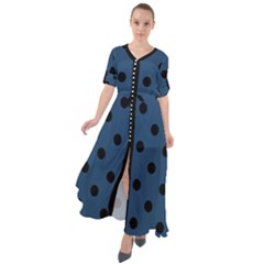 Large Black Polka Dots On Aegean Blue - Waist Tie Boho Maxi Dress by FashionLane