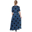 Large Black Polka Dots On Aegean Blue - Waist Tie Boho Maxi Dress View2