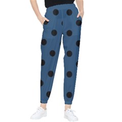 Large Black Polka Dots On Aegean Blue - Tapered Pants