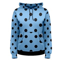 Large Black Polka Dots On Aero Blue - Women s Pullover Hoodie by FashionLane