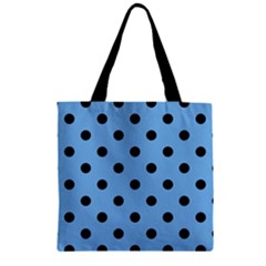 Large Black Polka Dots On Aero Blue - Zipper Grocery Tote Bag by FashionLane