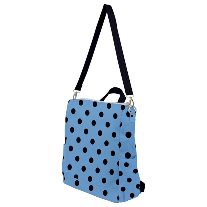 Large Black Polka Dots On Aero Blue - Crossbody Backpack