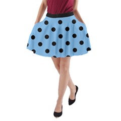 Large Black Polka Dots On Aero Blue - A-line Pocket Skirt by FashionLane