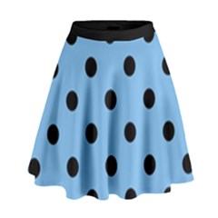 Large Black Polka Dots On Aero Blue - High Waist Skirt by FashionLane