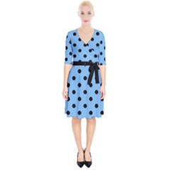 Large Black Polka Dots On Aero Blue - Wrap Up Cocktail Dress by FashionLane