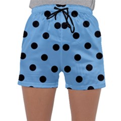 Large Black Polka Dots On Aero Blue - Sleepwear Shorts by FashionLane