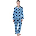 Large Black Polka Dots On Aero Blue - Satin Long Sleeve Pajamas Set View1