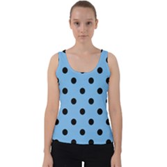 Large Black Polka Dots On Aero Blue - Velvet Tank Top by FashionLane