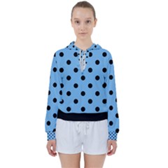 Large Black Polka Dots On Aero Blue - Women s Tie Up Sweat by FashionLane