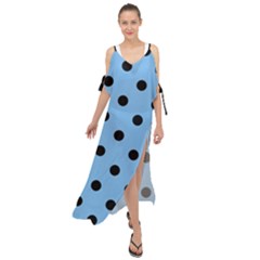 Large Black Polka Dots On Aero Blue - Maxi Chiffon Cover Up Dress by FashionLane