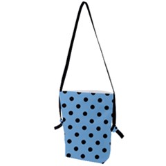 Large Black Polka Dots On Aero Blue - Folding Shoulder Bag by FashionLane