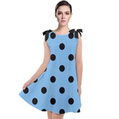 Large Black Polka Dots On Aero Blue - Tie Up Tunic Dress by FashionLane