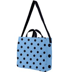 Large Black Polka Dots On Aero Blue - Square Shoulder Tote Bag by FashionLane