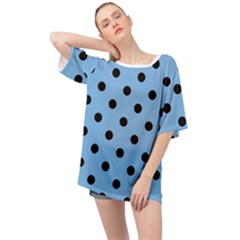 Large Black Polka Dots On Aero Blue - Oversized Chiffon Top by FashionLane