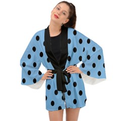 Large Black Polka Dots On Aero Blue - Long Sleeve Kimono by FashionLane