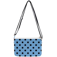 Large Black Polka Dots On Aero Blue - Double Gusset Crossbody Bag by FashionLane