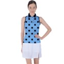 Large Black Polka Dots On Aero Blue - Women s Sleeveless Polo Tee View1