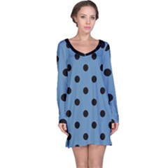 Large Black Polka Dots On Air Force Blue - Long Sleeve Nightdress by FashionLane