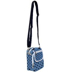 Large Black Polka Dots On Air Force Blue - Shoulder Strap Belt Bag by FashionLane