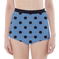 Large Black Polka Dots On Air Force Blue - High-waisted Bikini Bottoms by FashionLane