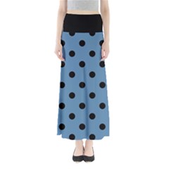 Large Black Polka Dots On Air Force Blue - Full Length Maxi Skirt by FashionLane