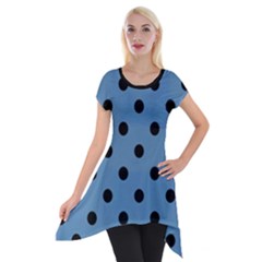 Large Black Polka Dots On Air Force Blue - Short Sleeve Side Drop Tunic by FashionLane