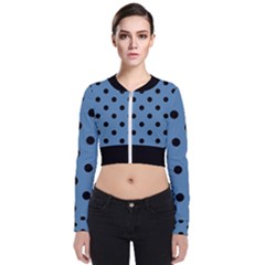 Large Black Polka Dots On Air Force Blue - Long Sleeve Zip Up Bomber Jacket by FashionLane