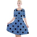 Large Black Polka Dots On Air Force Blue - Quarter Sleeve A-Line Dress View1