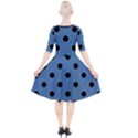 Large Black Polka Dots On Air Force Blue - Quarter Sleeve A-Line Dress View2