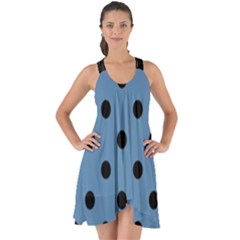 Large Black Polka Dots On Air Force Blue - Show Some Back Chiffon Dress by FashionLane