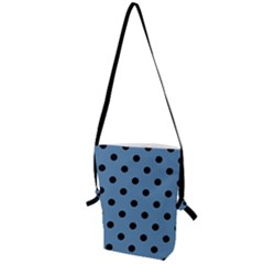 Large Black Polka Dots On Air Force Blue - Folding Shoulder Bag by FashionLane