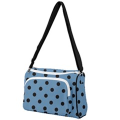 Large Black Polka Dots On Air Force Blue - Front Pocket Crossbody Bag by FashionLane