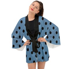 Large Black Polka Dots On Air Force Blue - Long Sleeve Kimono by FashionLane