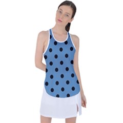 Large Black Polka Dots On Air Force Blue - Racer Back Mesh Tank Top by FashionLane