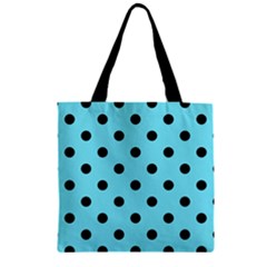 Large Black Polka Dots On Arctic Blue - Zipper Grocery Tote Bag by FashionLane