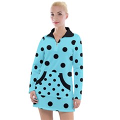 Large Black Polka Dots On Arctic Blue - Women s Long Sleeve Casual Dress by FashionLane