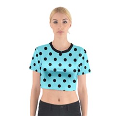 Large Black Polka Dots On Arctic Blue - Cotton Crop Top by FashionLane