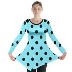 Large Black Polka Dots On Arctic Blue - Long Sleeve Tunic  by FashionLane