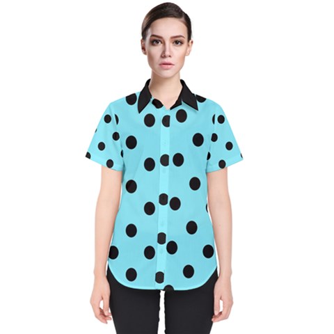 Large Black Polka Dots On Arctic Blue - Women s Short Sleeve Shirt by FashionLane