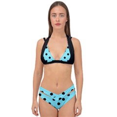 Large Black Polka Dots On Arctic Blue - Double Strap Halter Bikini Set by FashionLane