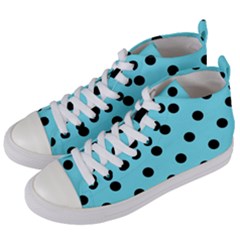 Large Black Polka Dots On Arctic Blue - Women s Mid-top Canvas Sneakers by FashionLane