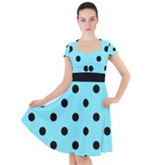 Large Black Polka Dots On Arctic Blue - Cap Sleeve Midi Dress by FashionLane