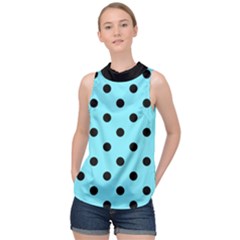 Large Black Polka Dots On Arctic Blue - High Neck Satin Top by FashionLane