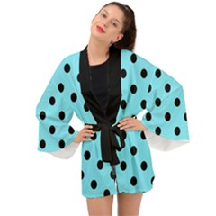 Large Black Polka Dots On Arctic Blue - Long Sleeve Kimono by FashionLane