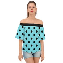 Large Black Polka Dots On Arctic Blue - Off Shoulder Short Sleeve Top by FashionLane